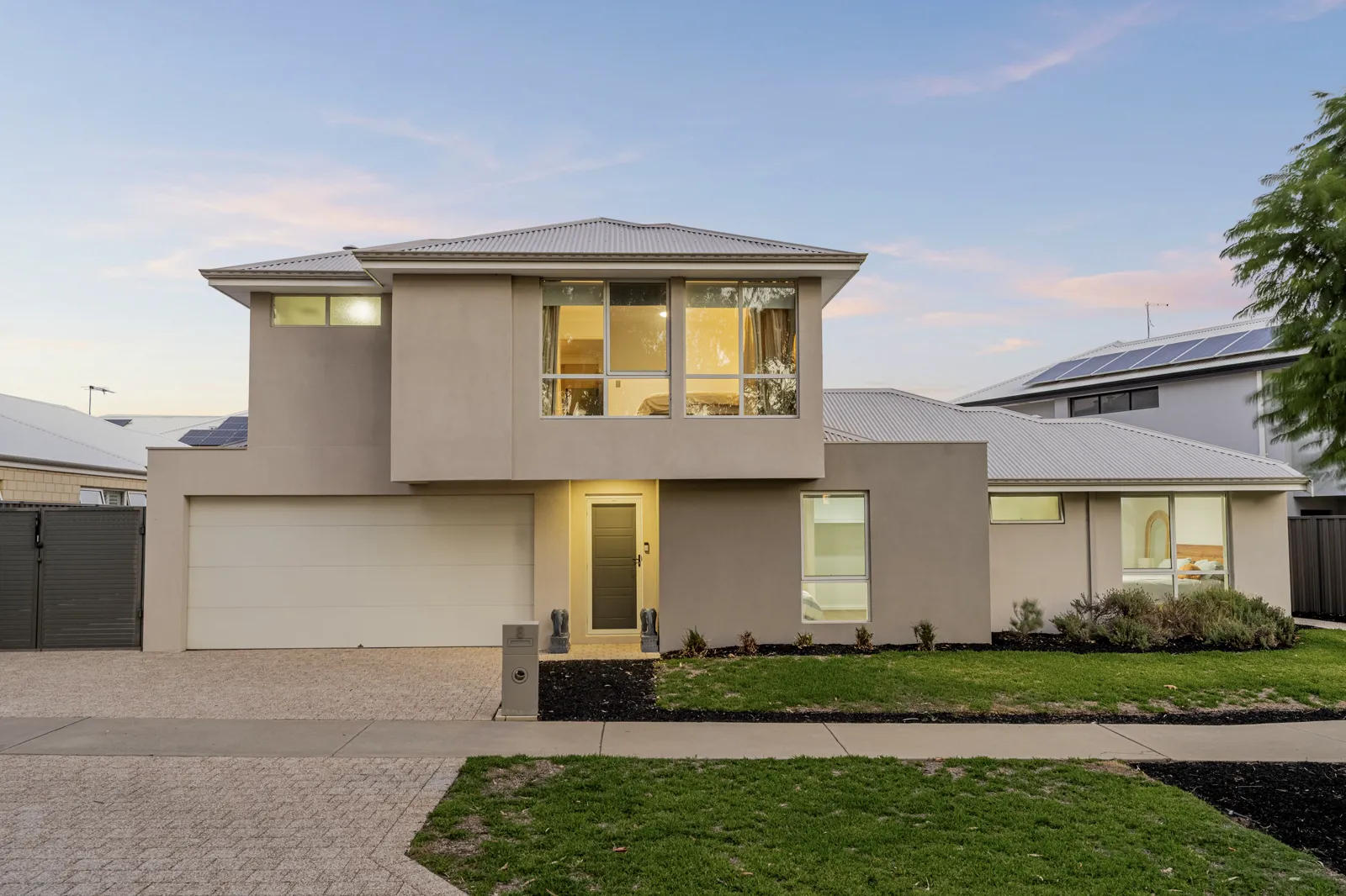 Twilight real estate photograph of a Perth home at golden hour